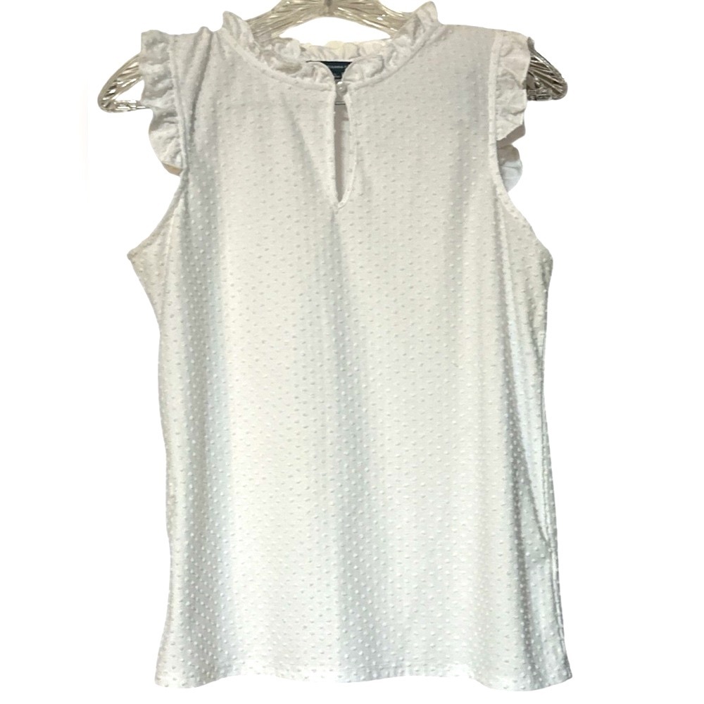 Adrianna Papell White‎ Ruffled Sleeveless Blouse